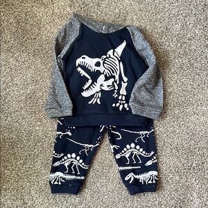 Dinosaur Print Navy and Gray Toddler Outfit